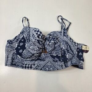 Lane Bryant Cacique Swim Top Balconette Top 44DD Underwire blue paisley